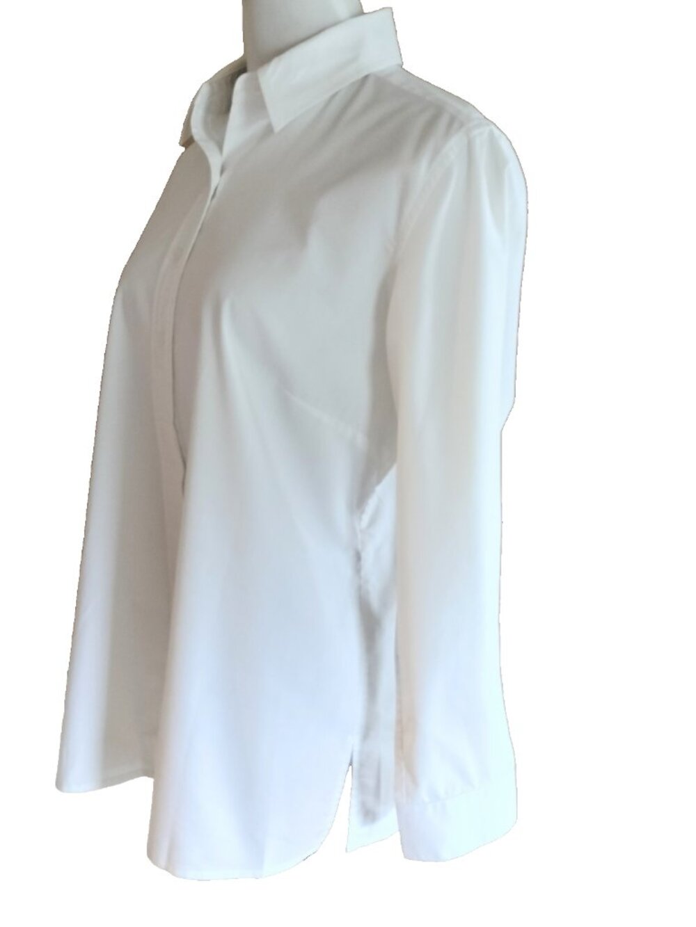 Chico's Button Front Tunic Blouse 2 Lg White Long Roll Tab Slv Side Slits - Picture 4 of 8